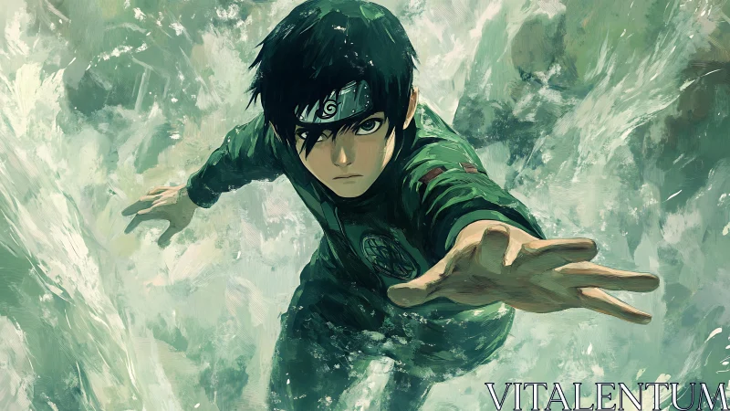 Dynamic anime action portrait with kinetic water energies.
