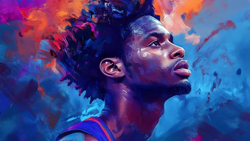 Male profile portrait rendered in vivid digital paint