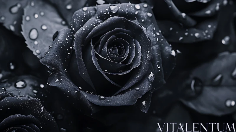 Enchanting Black Rose Adorned With Morning Dewdrops.