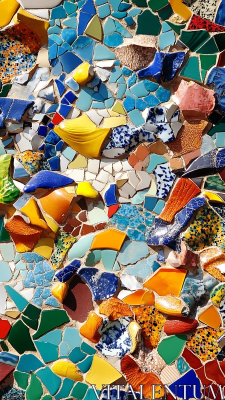 Colorful ceramic mosaic forms dense abstract surface pattern
