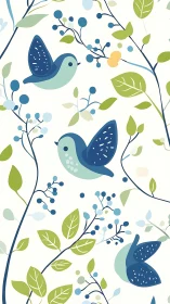 Birds and Botanical Garden with Whimsical Leafy Branches
