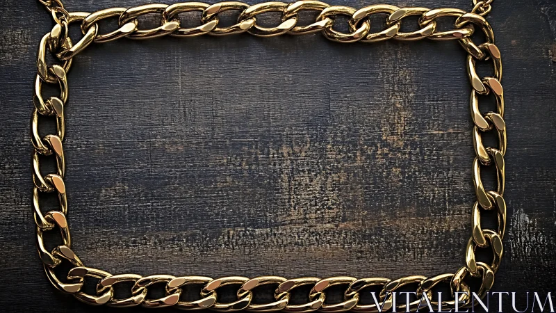 Golden chain frame rests on dark rustic wooden background