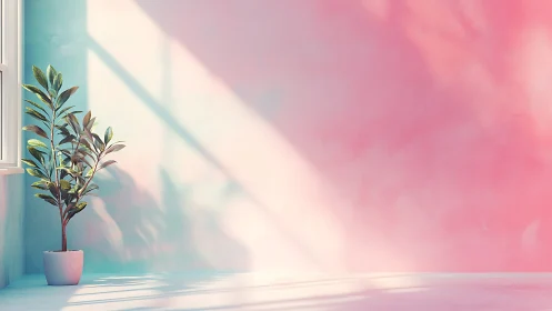 Potted indoor plant stands by window in soft gradient light