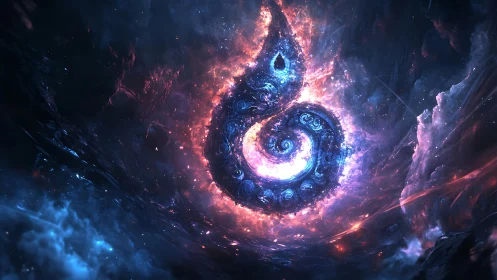 Cosmic spiral symbol of glowing blue energy in space.