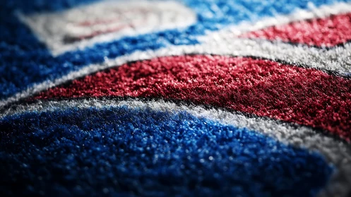 Glistening close up reveals bright red, white, and blue fibers