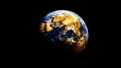 Planet Earth rendered in space with dramatic yellow lighting