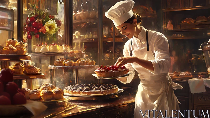 Pastry Chef's Golden Hour Masterpiece in Warm Light