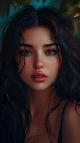 Digital portrait study of a young woman in teal chiaroscuro lighting.