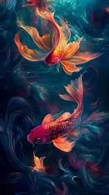 Celestial koi pirouette through swirling nebula waters