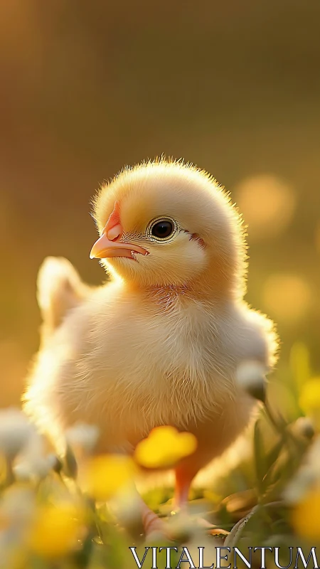 Fluffy Baby Chick in Springtime Bliss.