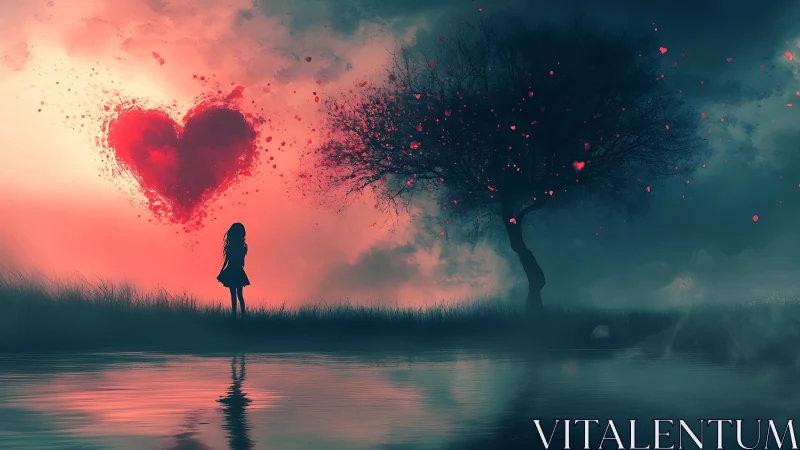 Solitary Silhouette Beneath Exploding Heart.