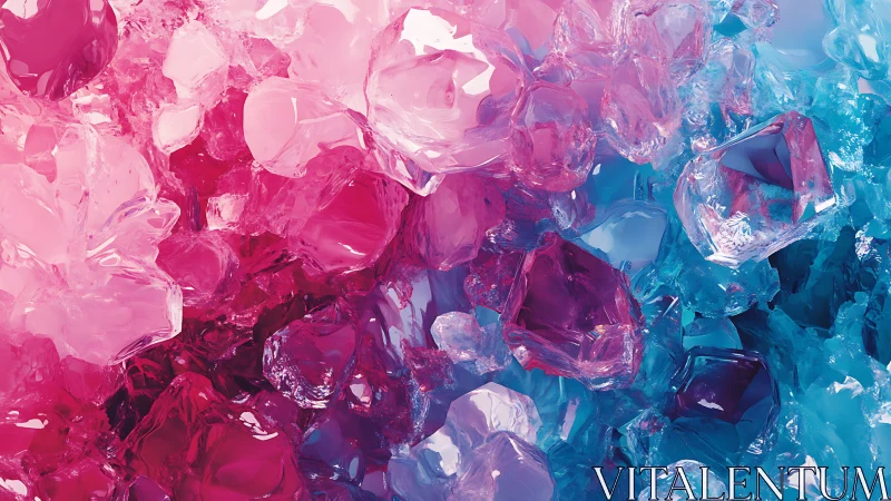 Bicolor crystalline cluster in pink magenta and cyan refraction.