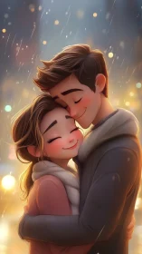 Warmth Embraced: Two Hearts Glowing in Golden Rain.