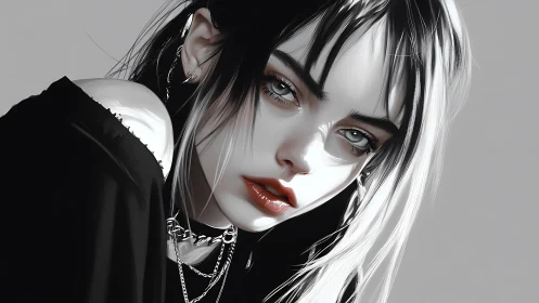 Monochrome punk portrait under stark studio lighting.