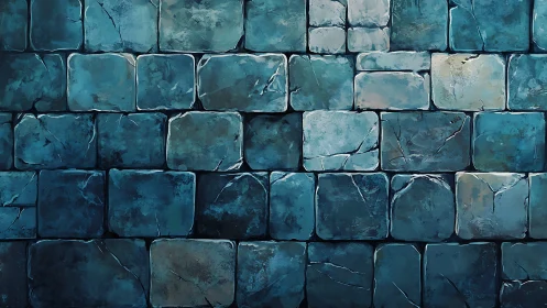 Blue stone block wall texture with cracked surfaces.