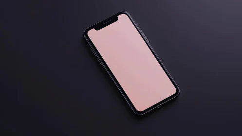 Modern smartphone with blank pink screen on dark background.
