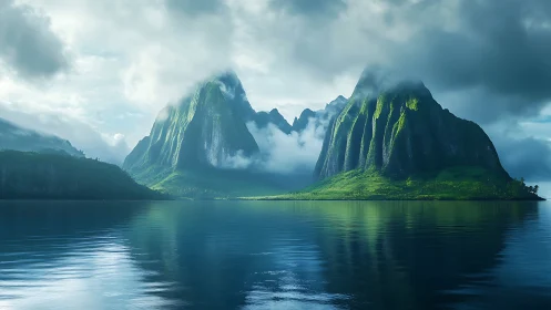 Volcanic Mountain Formation Reflected in Tranquil Waters.