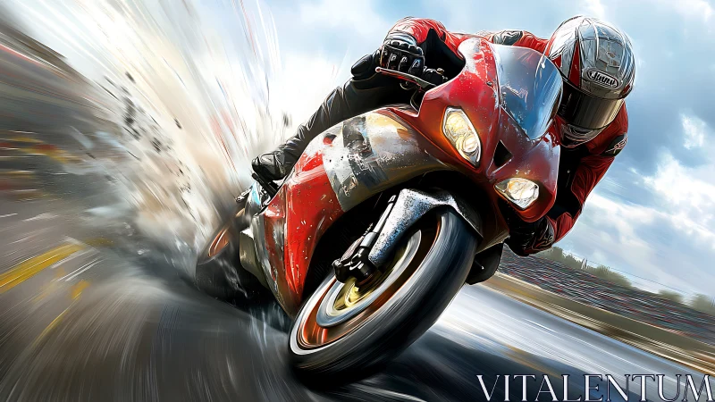 Superbike cornering on wet racetrack with dynamic motion blur