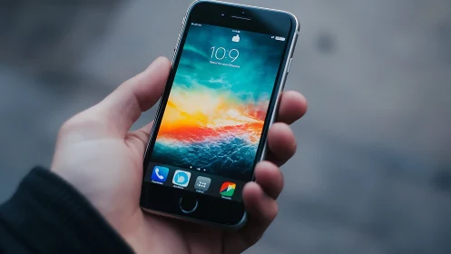 Dark Smartphone Lock Screen with Vibrant Sunset Wallpaper.