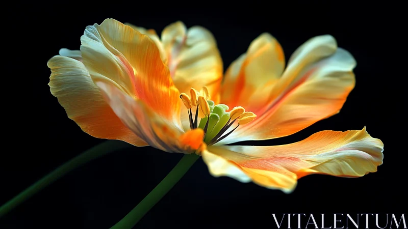 Luminous Tulip Unfolds in Radiant Golden-Orange Splendor