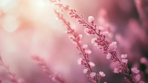 Pink flower stems with water droplets in soft focus