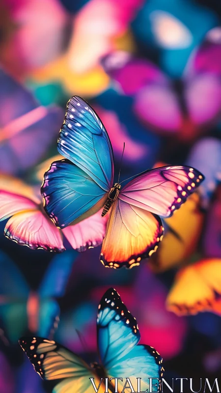 Neon dusk butterflies surfing a rainbow-scented breeze.