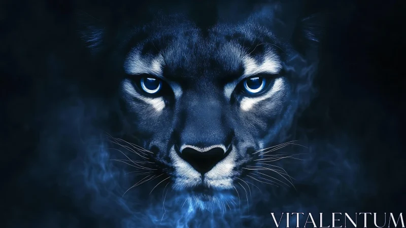 Digitally Rendered Felid Portrait: High-Contrast Nocturnal Carnivore Study.