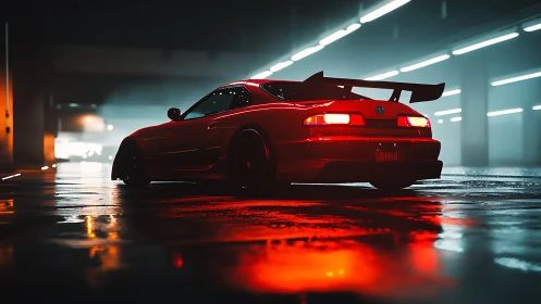 Neon-lit tuner car accelerates through cinematic urban tunnel