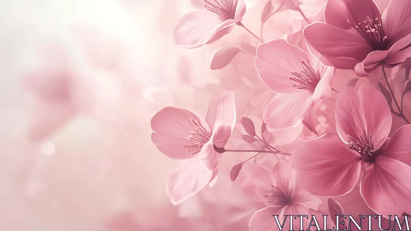Pink Flowers with Visible Stamens Against Soft Background