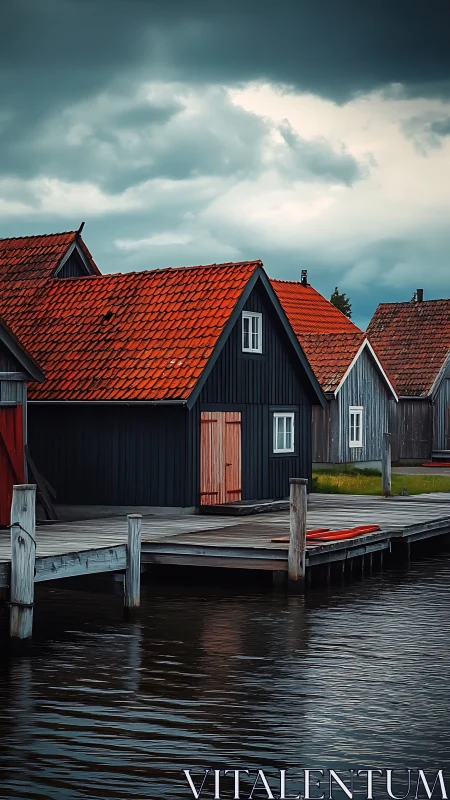 Storm-brewed harbor cabins with ember rooftops dreaming quietly.