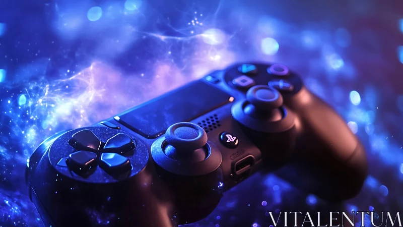 Cosmic game controller drifting through neon starlight.