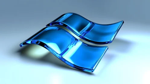 Abstract blue glass waves in modern digital 3D art style.