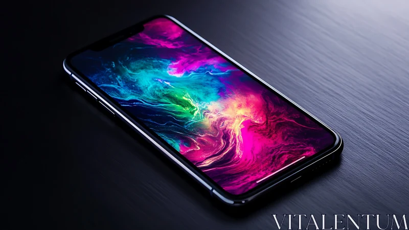Liquid Gradient Smartphone Display with Neon Fluid Dynamics