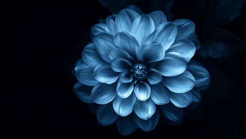 Blue Dahlia Bloom on Dark Background.