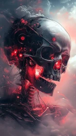 Cyberpunk cranial exoskeleton with radiant biomech decay.