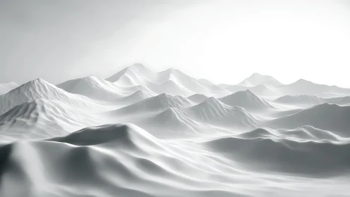 Monochrome 3D terrain model forms layered undulating ridges