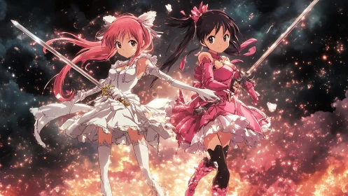 Sword-sister starlight pirouettes ignite the crimson void