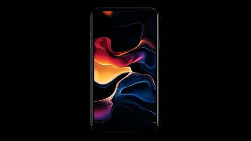 Smartphone displaying fluid abstract gradient wallpaper design