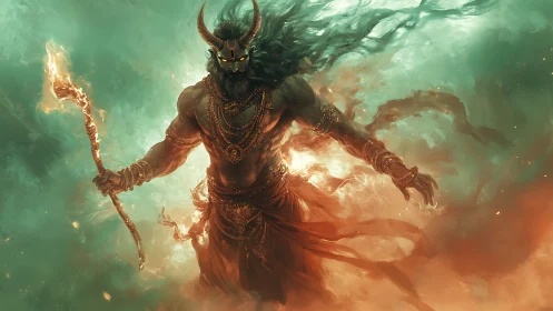 Mythic fire demon warlord in dynamic ethereal composition.