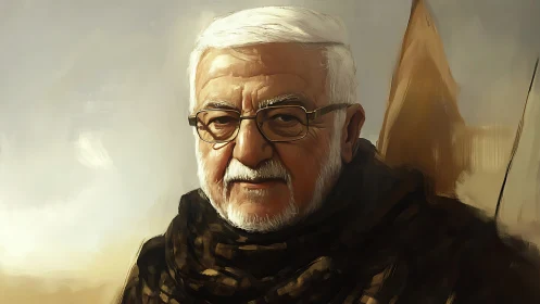 Warm desert portrait of a thoughtful elder in soft light.