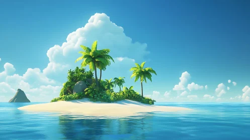 A Tropical Paradise Island Awaits with Palm Trees and Pristine Shores