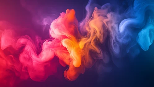 Vibrant tri-color smoke plumes merge across dark gradient