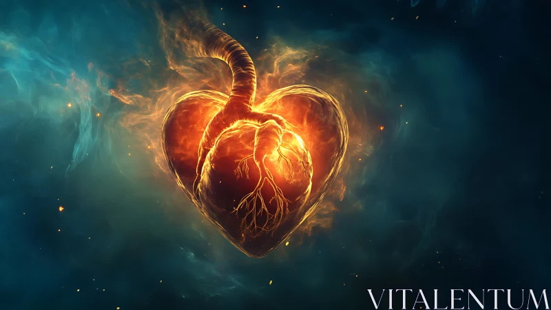 Luminous Heart: Glowing Anatomical Organ in Ethereal Fire.