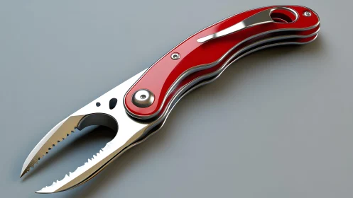 Modern red-handled multitool pliers on plain background, realistic style.