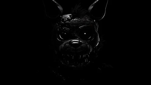 Sinister animatronic beast emerging from deep shadow.