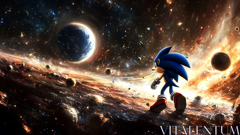 Sonic strolls through a swirling galaxy of blazing worlds.