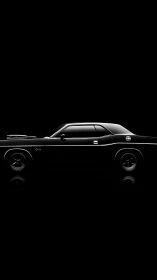 Side profile of black classic coupe on black background.
