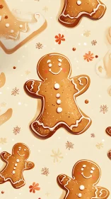 Gingerbread men cookies arranged on light festive background
