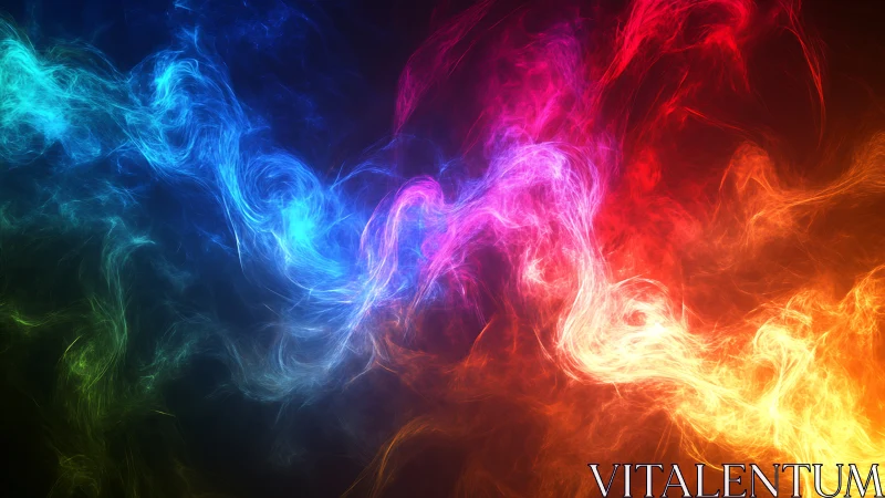 Neon energy waves swirl across deep black gradient field.