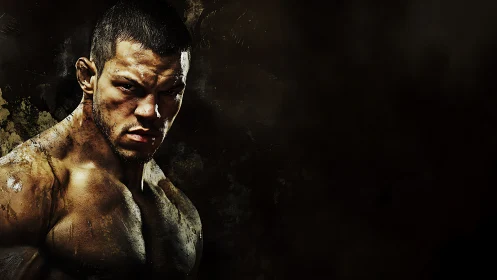 Male fighter rendered with high-contrast side lighting